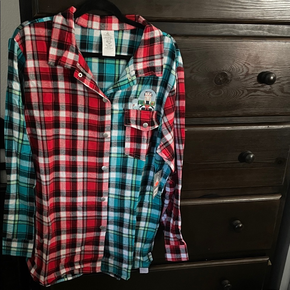 Disney Red and Blue Plaid Button Down Shirt